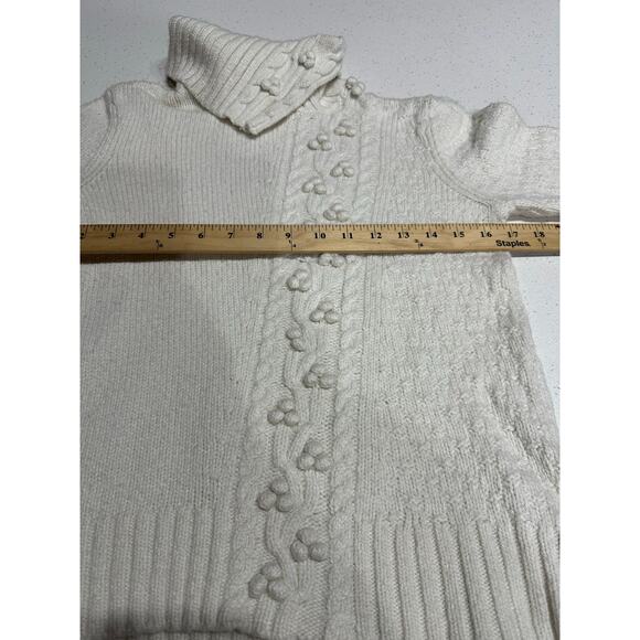 Garnet Hill Women’s Sweater Cable Turtleneck Asymmetrical Bobble detail Ivory SM - Picture 11 of 12
